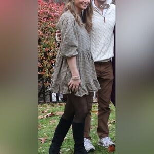 Sandy Liang Plaid Long-Sleeve Shift Mini Dress